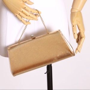 1960s Gold Metallic Rhinestone Formal Clutch Purse